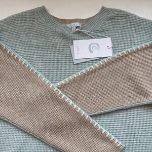 NWT Johnny Was Color Block Blue/ Beige Wool Cashmere Sweater Sz S